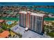An aerial view of the high rise and the surrounding area's stunning waterfront at 4900 Brittany S Dr # 502, St Petersburg, FL 33715