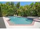A sparkling swimming pool with an attached hot tub is surrounded by lush tropical foliage at 6113 Kipps Colony W Dr, Gulfport, FL 33707