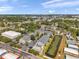 Aerial view of the townhomes, showing pool, proximity to the pond, convenient road access, and the surrounding landscape at 7070 Opal Dr, Largo, FL 33773