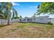 Well-maintained backyard with a privacy fence, mature trees, and awning-covered windows providing shade at 3624 Hendrix St, New Port Richey, FL 34652