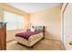 A bedroom with neutral walls, carpet flooring, natural light, and a double closet at 6130 Whimbrelwood Dr, Lithia, FL 33547