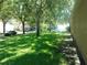 Well-maintained front yard with mature trees and a glimpse of the quiet street at 6130 Whimbrelwood Dr, Lithia, FL 33547