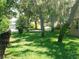 Front yard view with mature trees, green lawn, and a glimpse of the neighborhood at 6130 Whimbrelwood Dr, Lithia, FL 33547