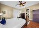 Bedroom featuring hardwood floors and a view to the bathroom at 108 Bermuda Ave, Tampa, FL 33606