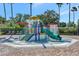A splash pad area is set up with a slide and a tipping water bucket at 10922 Holly Cone Dr, Riverview, FL 33569
