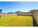 Large, well-kept backyard with green grass and secure fencing, ideal for families and pets to roam freely at 6534 Trent Creek Dr, Ruskin, FL 33573