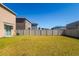 Spacious, fenced backyard featuring healthy green grass, offering ample space for outdoor activities at 6534 Trent Creek Dr, Ruskin, FL 33573