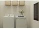 Bright laundry room featuring modern washer and dryer with shelving above at 7533 E 116Th St, Palmetto, FL 34221