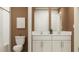 Stylish bathroom featuring a double vanity with white cabinets and a shower/tub combo at 10274 Gentle Rain Dr, Land O Lakes, FL 34638