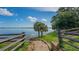 A waterfront path leads to a bench with a bay view in a serene park setting at 25 Harbor Oaks Cir, Safety Harbor, FL 34695