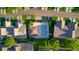 Overhead shot of a community pool, houses, and green landscaping in a well-maintained neighborhood at 6516 Remus Dr, New Port Richey, FL 34653