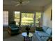 Cozy living room with water view, featuring comfortable seating and a ceiling fan at 776 Lakewood Dr, Palm Harbor, FL 34684