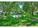 Scenic pond surrounded by lush trees and grass in a well-maintained community at 8521 Acorn Ridge Ct, Tampa, FL 33625