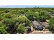 An aerial view shows a neighborhood with tree-lined streets and homes in a suburban community with a skyline in the distance at 1205 E Emma St, Tampa, FL 33603
