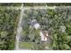 Aerial view of a secluded property with mature trees and multiple structures, showcasing privacy and space at 15053 Peace Blvd, Spring Hill, FL 34610