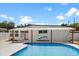 Backyard featuring a blue swimming pool and covered patio with wooden beams at 4675 26Th N Ave, St Petersburg, FL 33713