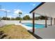 Relaxing covered patio overlooks the pool and grassy yard, ideal for outdoor living and entertaining at 4675 26Th N Ave, St Petersburg, FL 33713