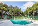 Sparkling community pool with lounge chairs and a green fence at 60 Woodridge Cir, Oldsmar, FL 34677