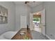 Office with vaulted ceilings and a view of the pool at 607 Vintage Way, Brandon, FL 33511