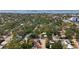 An aerial view showing tree-lined streets, single Gathering homes and neighborhood community at 809 Scotland St, Dunedin, FL 34698