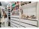 Organized walk-in closet with built-in shelves and drawers, maximizing storage space and accessibility at 2704 W Main St, Tampa, FL 33607