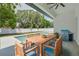 Covered patio with a dining set, grill, and a view of the backyard pool at 4021 Ohio Ave, Tampa, FL 33616
