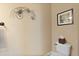 A half-bathroom with a turtle-themed wall ornament and a modern toilet at 7657 Caponata Blvd, Seminole, FL 33777