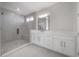 Contemporary bathroom featuring a large shower with glass door and a spacious vanity at 19554 Roseate Dr, Lutz, FL 33558