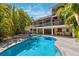 Backyard with sparkling pool and patio for outdoor living at 294 Kentucky Ave, Crystal Beach, FL 34681
