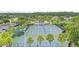 Overhead view of outdoor tennis courts with palm trees, showcasing the community's recreational amenities at 29737 Fog Hollow Dr, Wesley Chapel, FL 33543