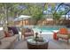 A lovely, screened-in patio features stylish seating and views of the private pool at 3325 W Wallcraft Ave, Tampa, FL 33611