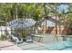 A beautiful pool and spa area surrounded by lush landscaping and an umbrella table at 3325 W Wallcraft Ave, Tampa, FL 33611