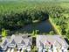 Aerial view of community with lake and wooded area behind home at 5509 Cumberland Star Ct, Lutz, FL 33558