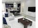 Open-concept living space showcasing a modern kitchen, dining area, and living room with comfortable seating and neutral decor at 5509 Cumberland Star Ct, Lutz, FL 33558