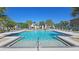 A serene community pool with lounge chairs and palm trees under a clear blue sky at 5509 Cumberland Star Ct, Lutz, FL 33558