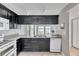 A kitchen showcasing stainless steel sinks, black cabinets, and views of the exterior lake from the open window at 8719 Lake Place Ln, Tampa, FL 33634
