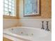 Close up of a bathtub showcasing a jacuzzi in an opulent bathroom with gold fixtures at 8933 Crescent Forest Blvd, New Port Richey, FL 34654