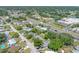 An aerial view of a neighborhood showcasing the proximity to a commercial area and tree lined streets at 10821 101St Ave, Seminole, FL 33772