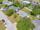 Aerial view of the home shows the spacious yard, neighborhood and established trees at 10821 101St Ave, Seminole, FL 33772