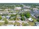 Aerial view highlighting the home's location near a shopping center and its mature, green landscaping at 10821 101St Ave, Seminole, FL 33772
