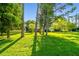 Large backyard with mature trees, offering ample shade and a park-like setting for outdoor activities at 1236 Abbey Crescent Ln, Clearwater, FL 33759