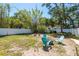 Landscaped backyard featuring a fire pit and seating area, perfect for entertaining at 15856 49Th N St, Clearwater, FL 33762