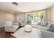 Bright living room featuring a large window overlooking the yard, neutral paint, and cozy seating at 1650 Springdale Dr, Holiday, FL 34691