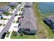 Aerial view of townhomes with well maintained lawns and landscaping at 32046 Powderpuff Mimosa Dr, San Antonio, FL 33576