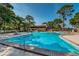 Large outdoor pool surrounded by lounge chairs and lush landscaping on a sunny day at 36750 Us 19 N # 3-124, Palm Harbor, FL 34684