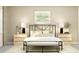 Relaxing bedroom featuring a neutral color palette, decorative art and minimalist bedside tables at 4807 Southern Valley Loop, Brooksville, FL 34601