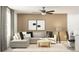Inviting living room with a sectional sofa, modern decor, and neutral color palette at 12965 Shining Blue Nile Ln, Parrish, FL 34219