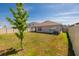 Lush backyard with green grass, privacy fence, and young trees at 1304 Tahitian Sunrise Dr, Plant City, FL 33565