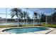 A serene pool area with palm trees offers a relaxing oasis with a beautiful lake view at 18412 Oriole St, Lutz, FL 33558