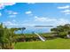 Picturesque backyard with a private dock and lush green lawn for outdoor enjoyment at 2081 Pointe Alexis Dr, Tarpon Springs, FL 34689